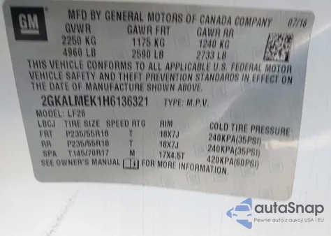 2017 GMC Terrain Sle-1 z USA, uszkodzony, nr VIN 2GKALMEK1H6136321